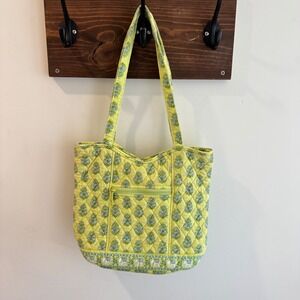Vera Bradley Quilted Cotton Tote Bag Lime Green Blue Floral Elephant Print